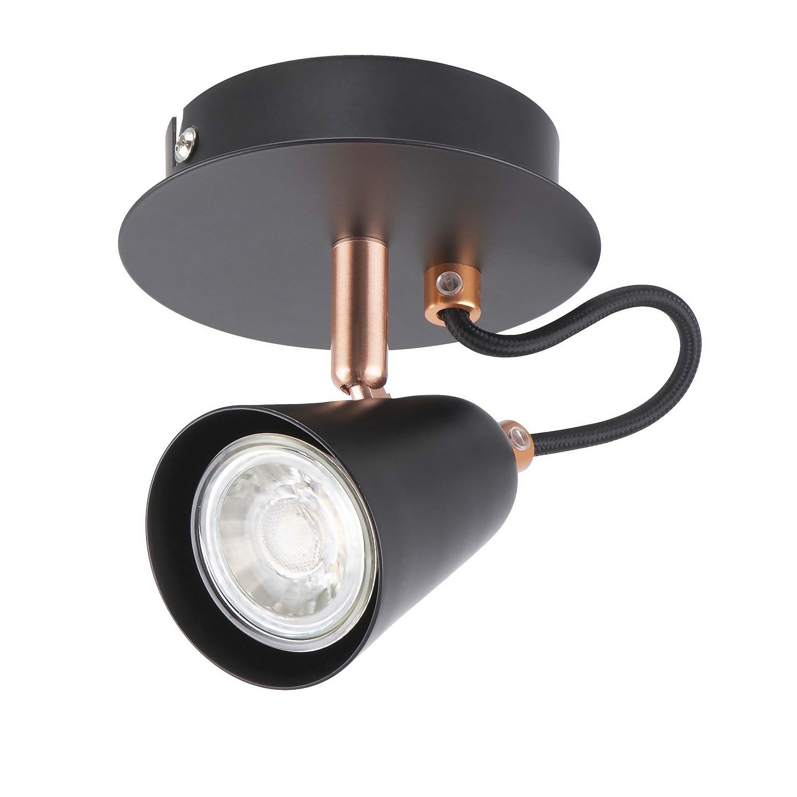 Emma single lamp spotlight, black/copper