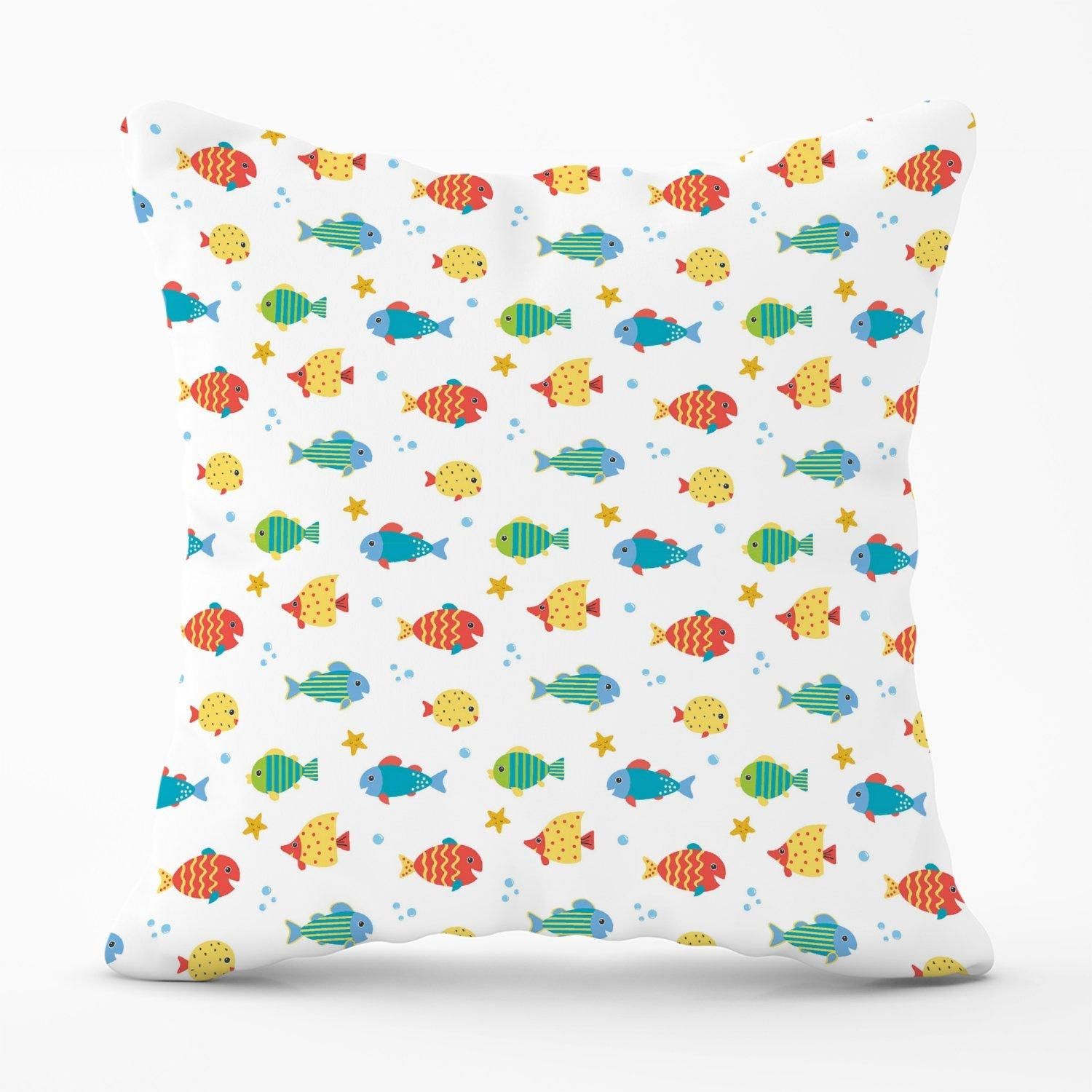 Warren Reed - Designer Swimming Fish Outdoor Cushion in Blue