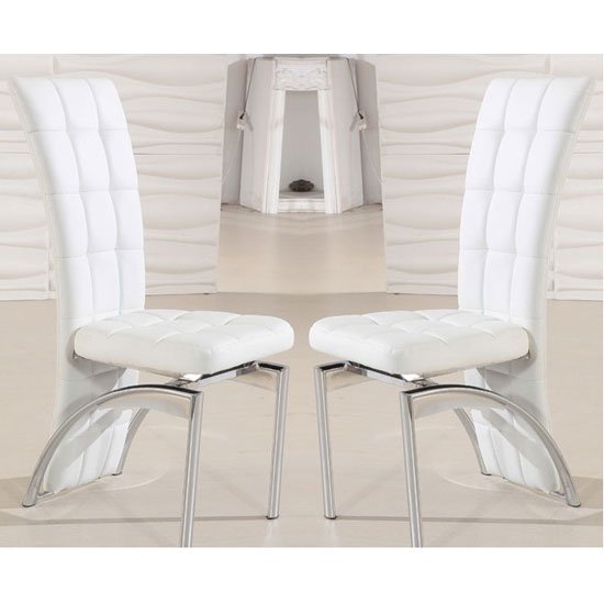 Ravenna Dining Chair In White Faux Leather in A Pair