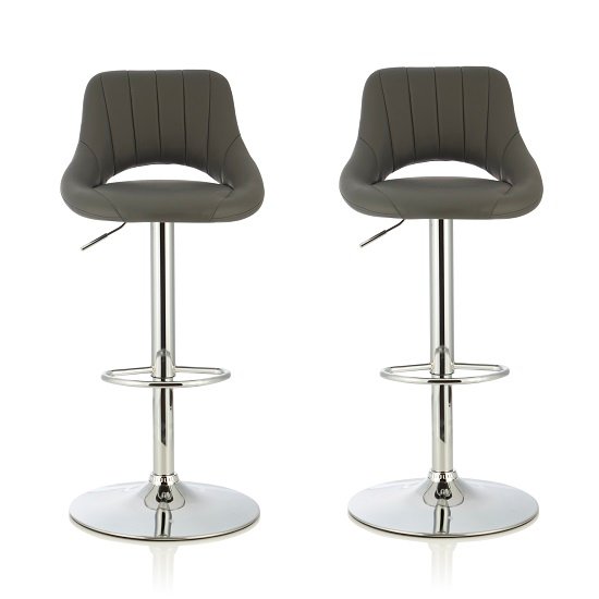 Shello Bar Stool In Grey Faux Leather With Chrome Base In A Pair