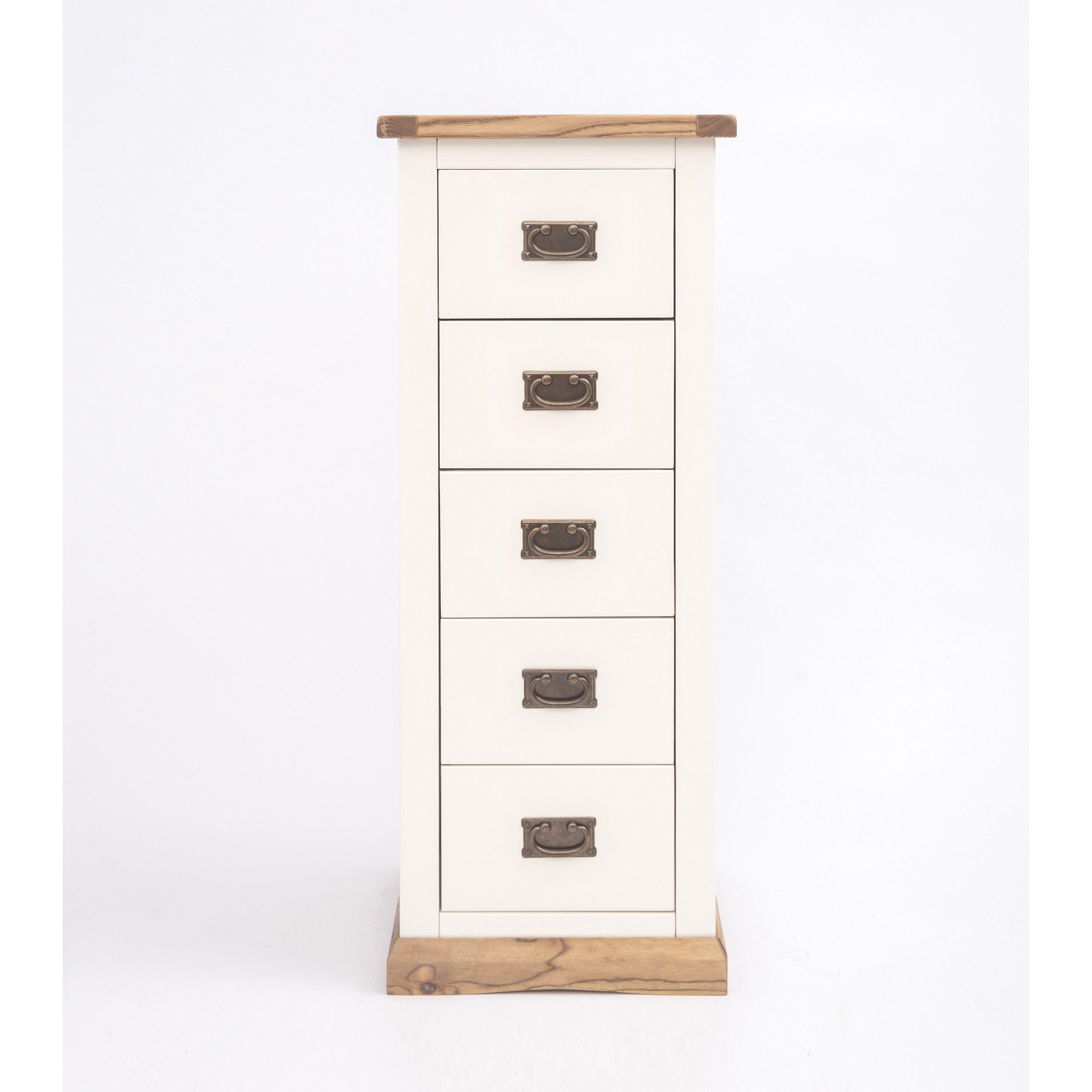 Cabinet Bits Tropea 5 Drawer Narrow Chest of Drawers Bras Drop Handle in Off-White