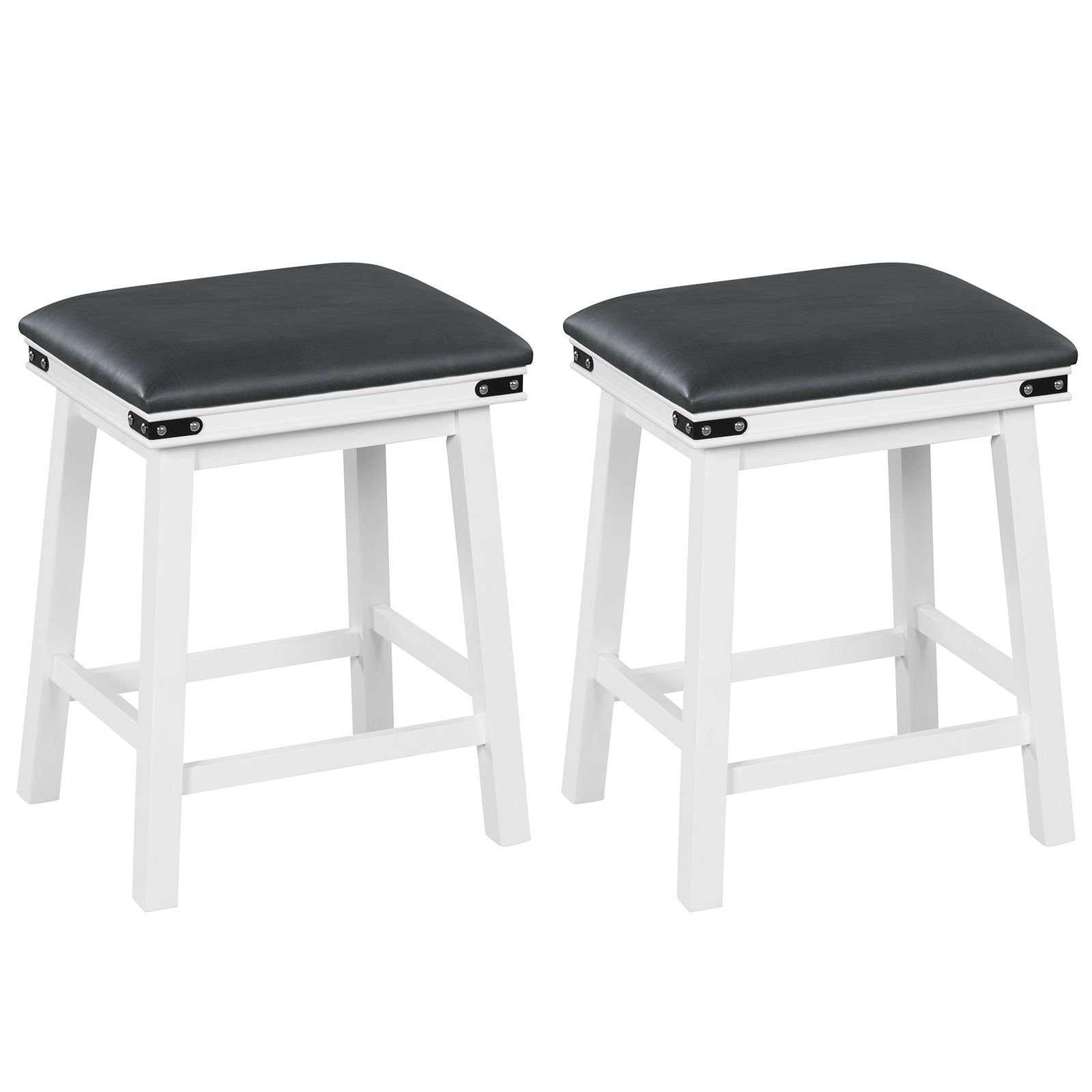 Costway 2Pcs 62cm Bar Stools PU Leather Padded Upholstered Counter Height Chair Backless