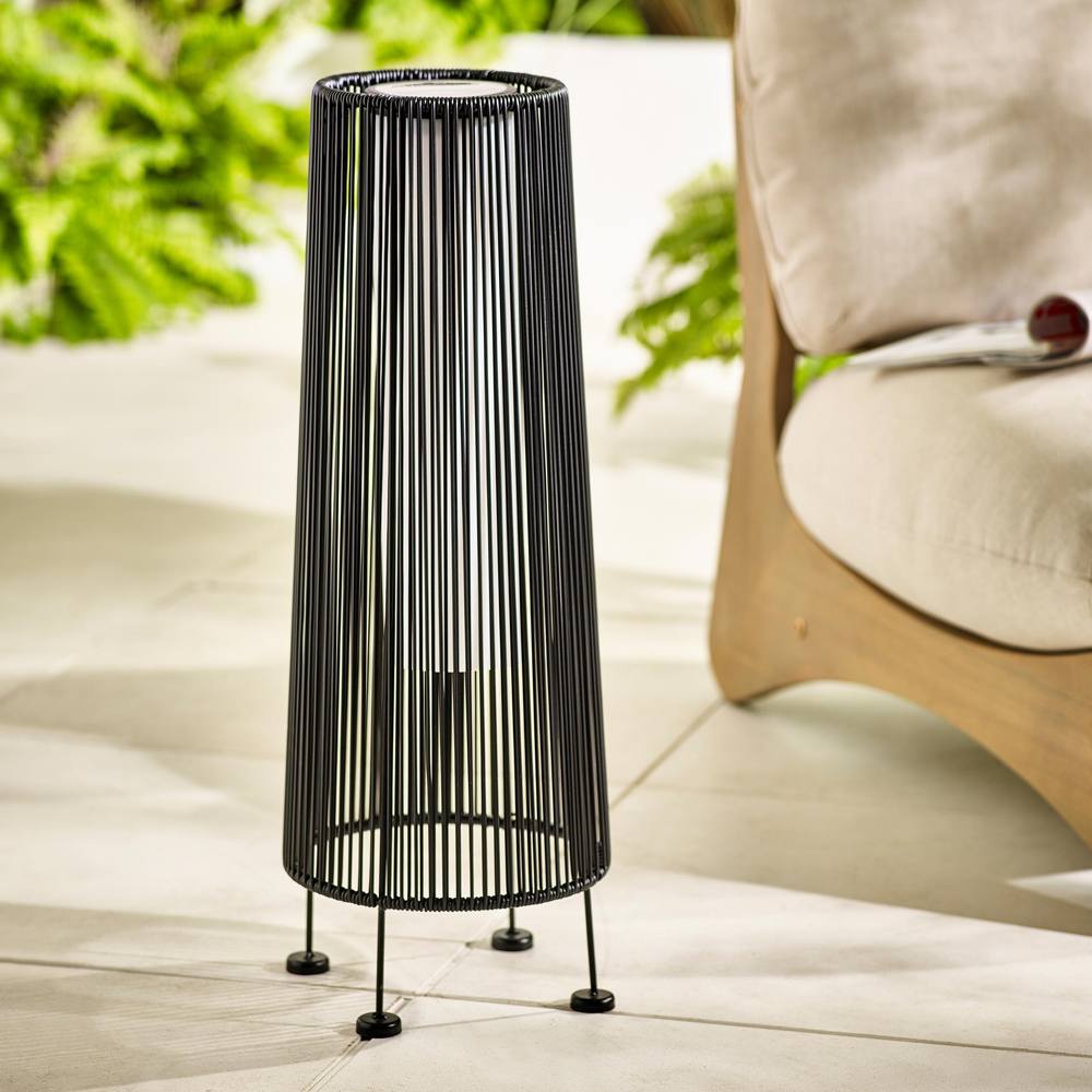 FurnitureboxUK Naples Black Rattan Large Solar Outdoor Lantern