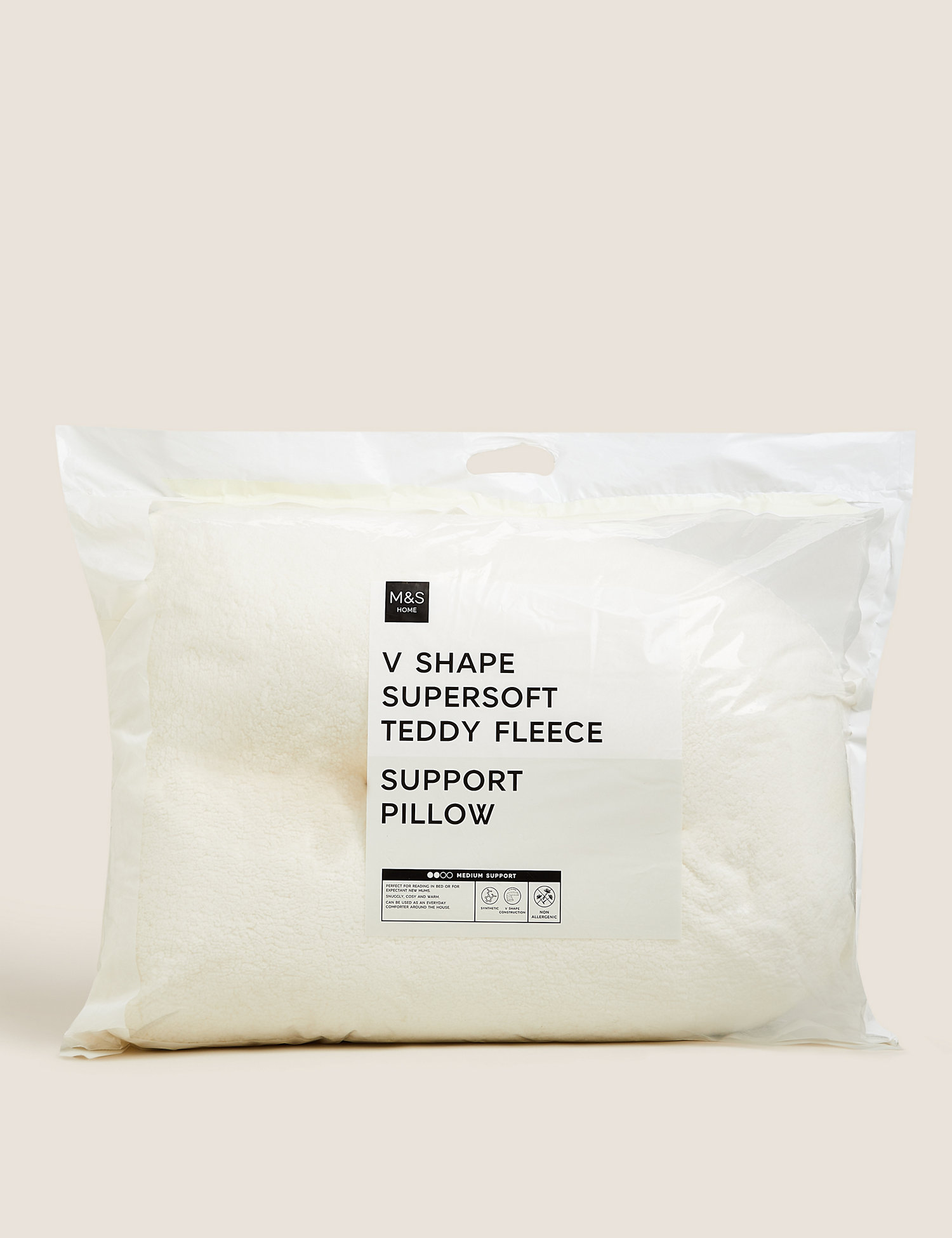 M&S Teddy Fleece Medium V-Shaped Pillow