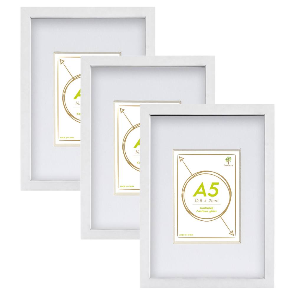 Nicola Spring Photo Frames with A5 Mounts - A4 (8" x 12") - White - Pack of 3