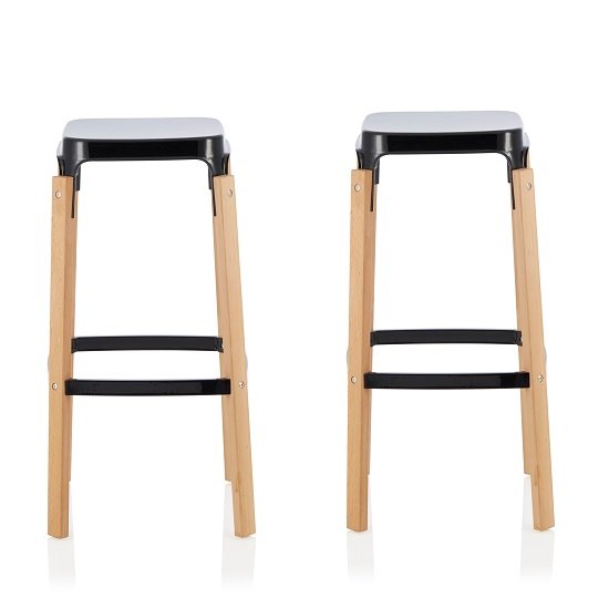 Hoker 66cm Bar Stools In Glossy Black In A Pair