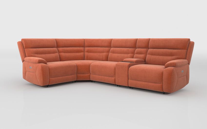 Orange Fabric Fenton 1 Corner 3 Power Recliner Sofa with Media Console