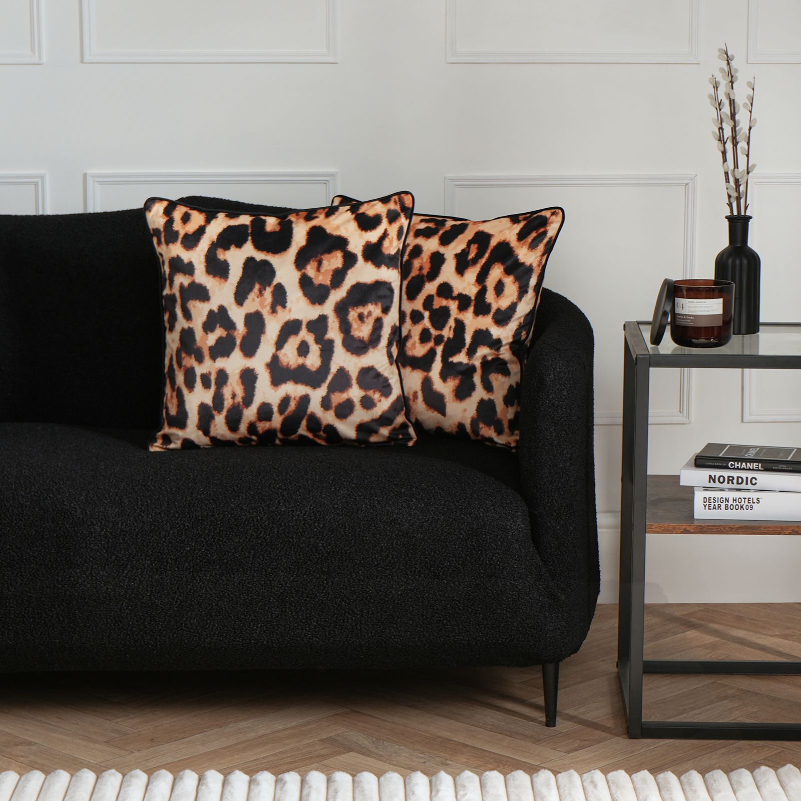 OHS 2 Pack Leopard Matte Velvet Cushion Covers in Natural