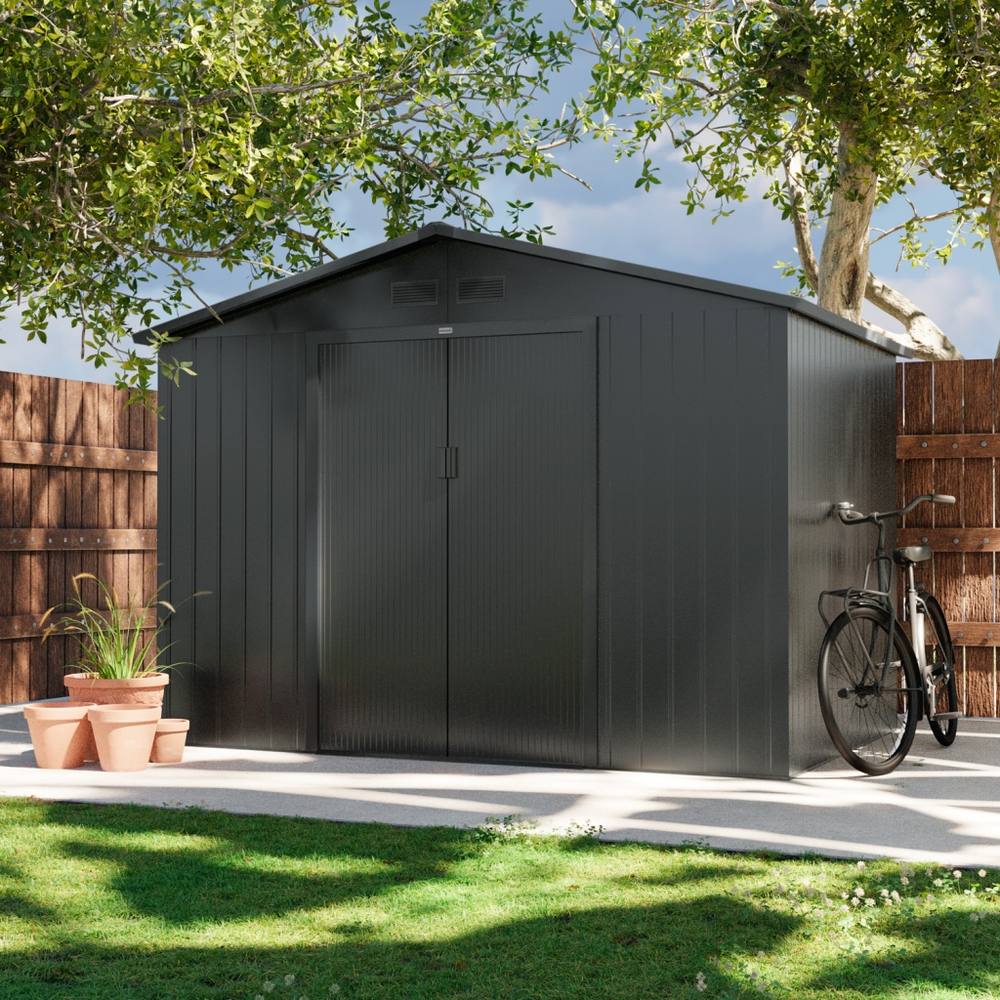 sweeek Metal Garden Shed 5.29m² With Anchoring Kit in Dark Grey