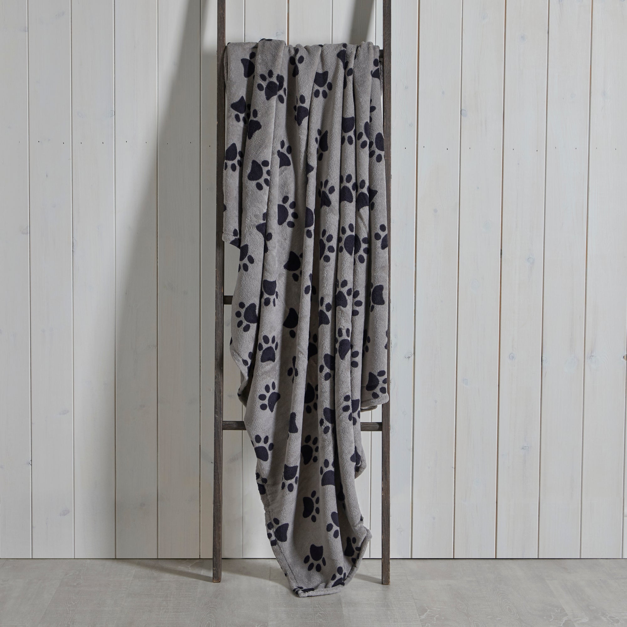Paw Printed Fleece 130cm x 170cm Throw Charcoal