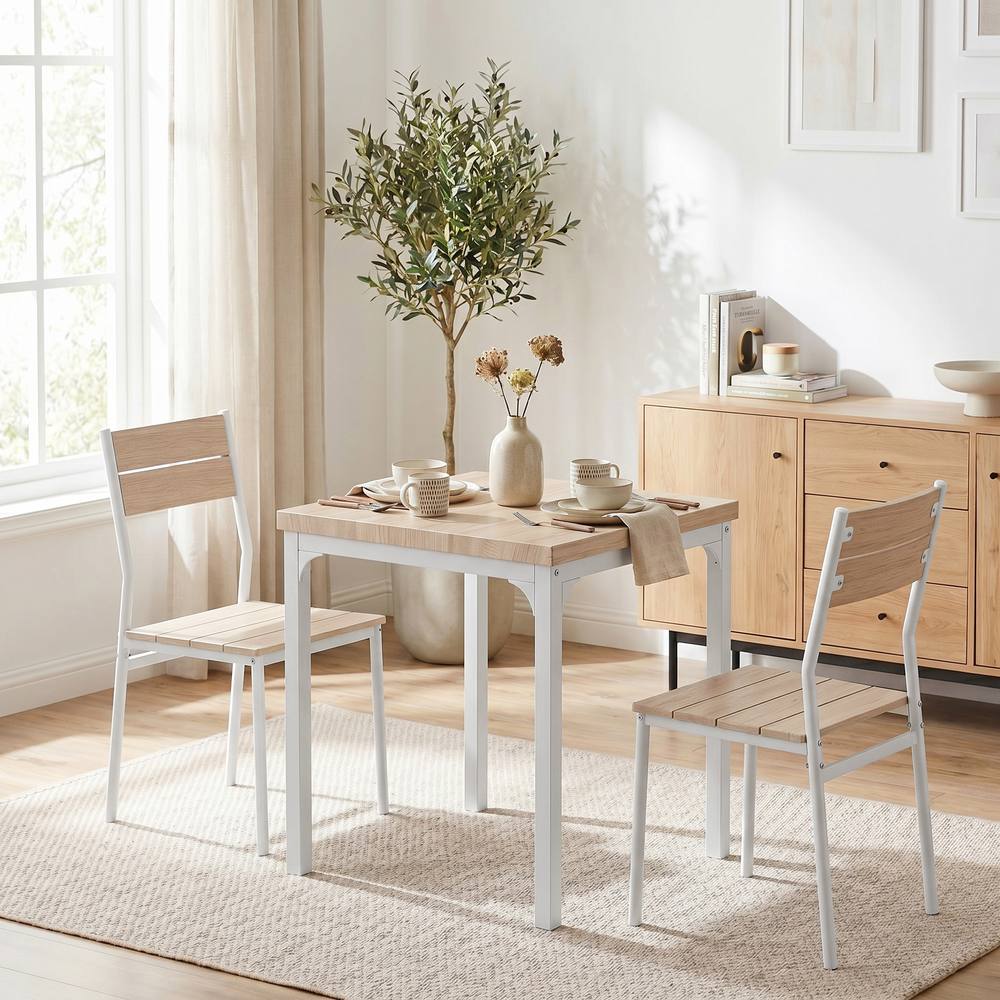 HOMCOM 3 Pcs Compact Dining Table 2 Chairs Set, Oak Wood Effect in Natural