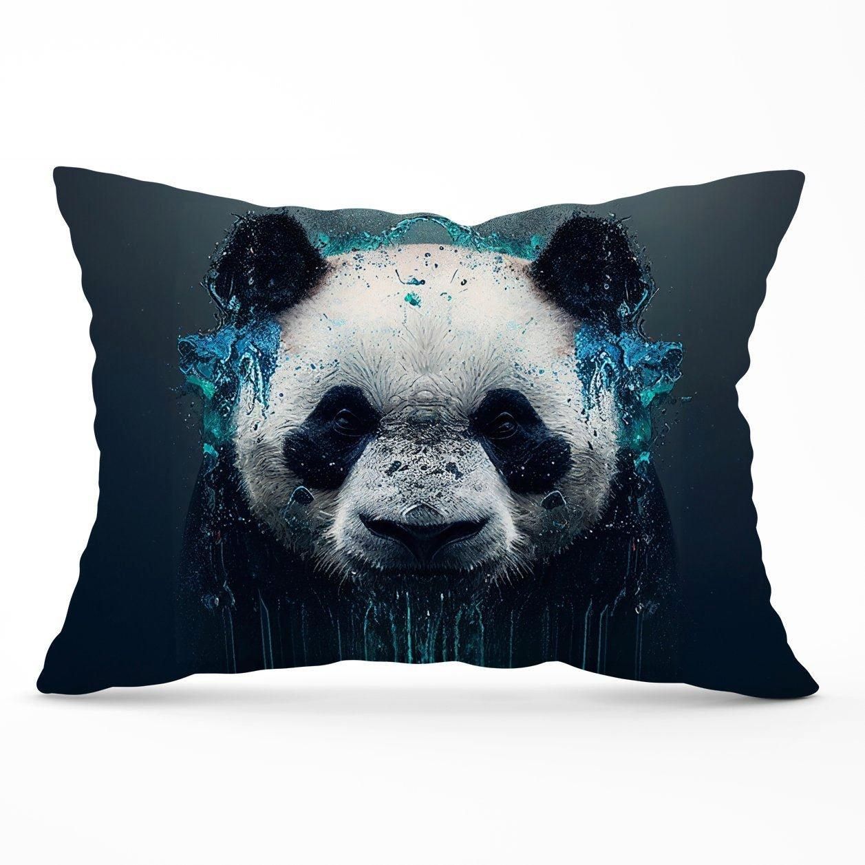 Warren Reed - Designer Panda Face Splashart Dark Background Cushions in Blue