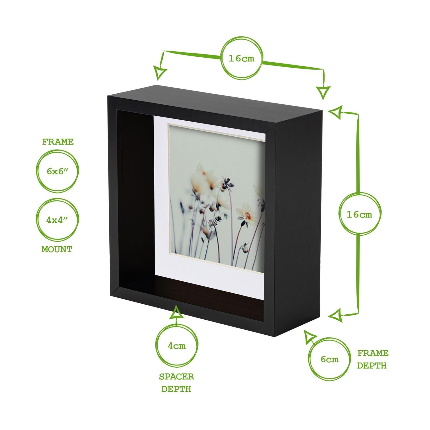 Nicola Spring 3D Deep Box Photo Frame - 6 x 6" with 4 x 4" Mount - White Mount in Black 4