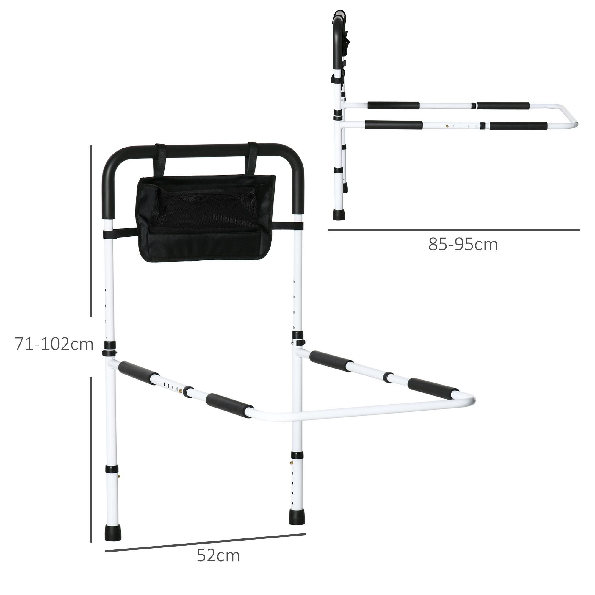 HOMCOM Safety Bed Rail Adjustable Bed Assist Rail with Pocket in White 3