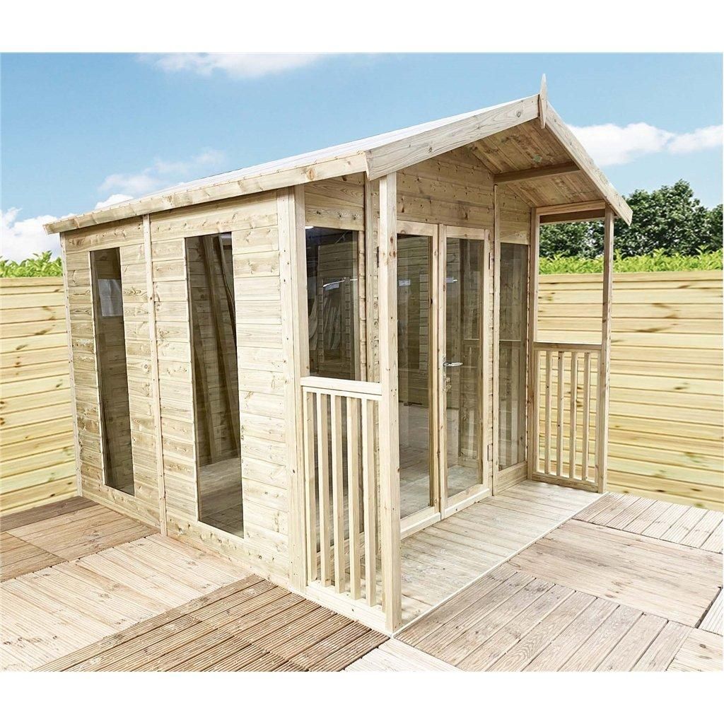 Marlborough 11x10 Pressure Treated Apex Summerhouse with Long Windows & Verandah in Natural 2