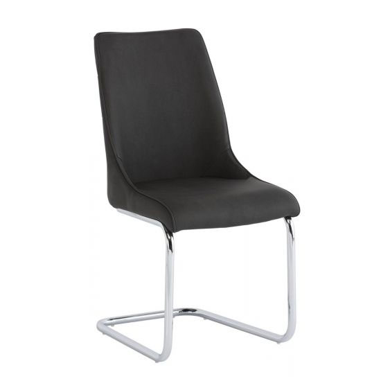 Langham Pu Leather Dining Chair In Dark Grey
