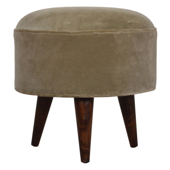 Aqua Velvet Nordic Style Footstool In Mocha And Walnut