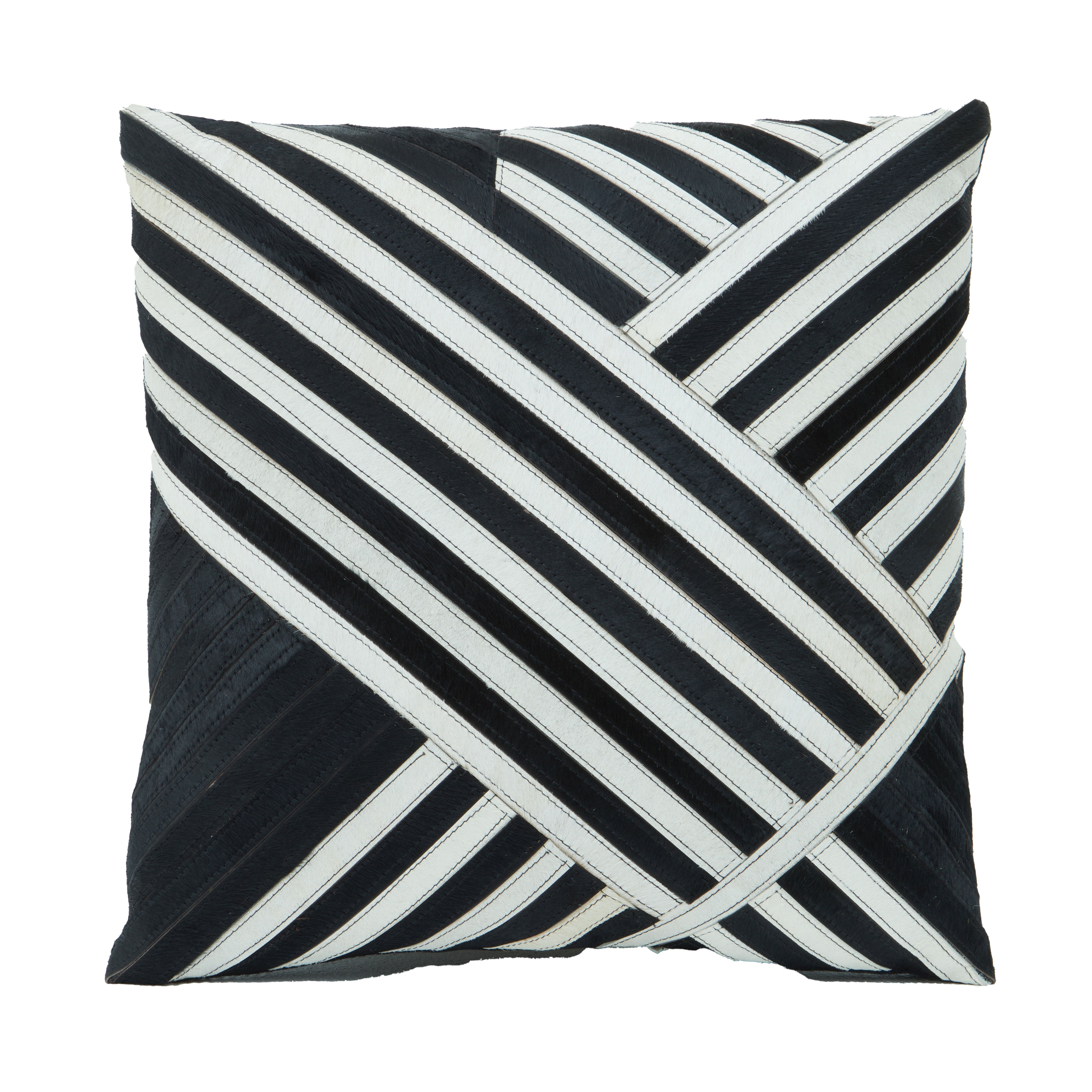 Orsina Bosie Safira Black & White Hair on Leather Cushion
