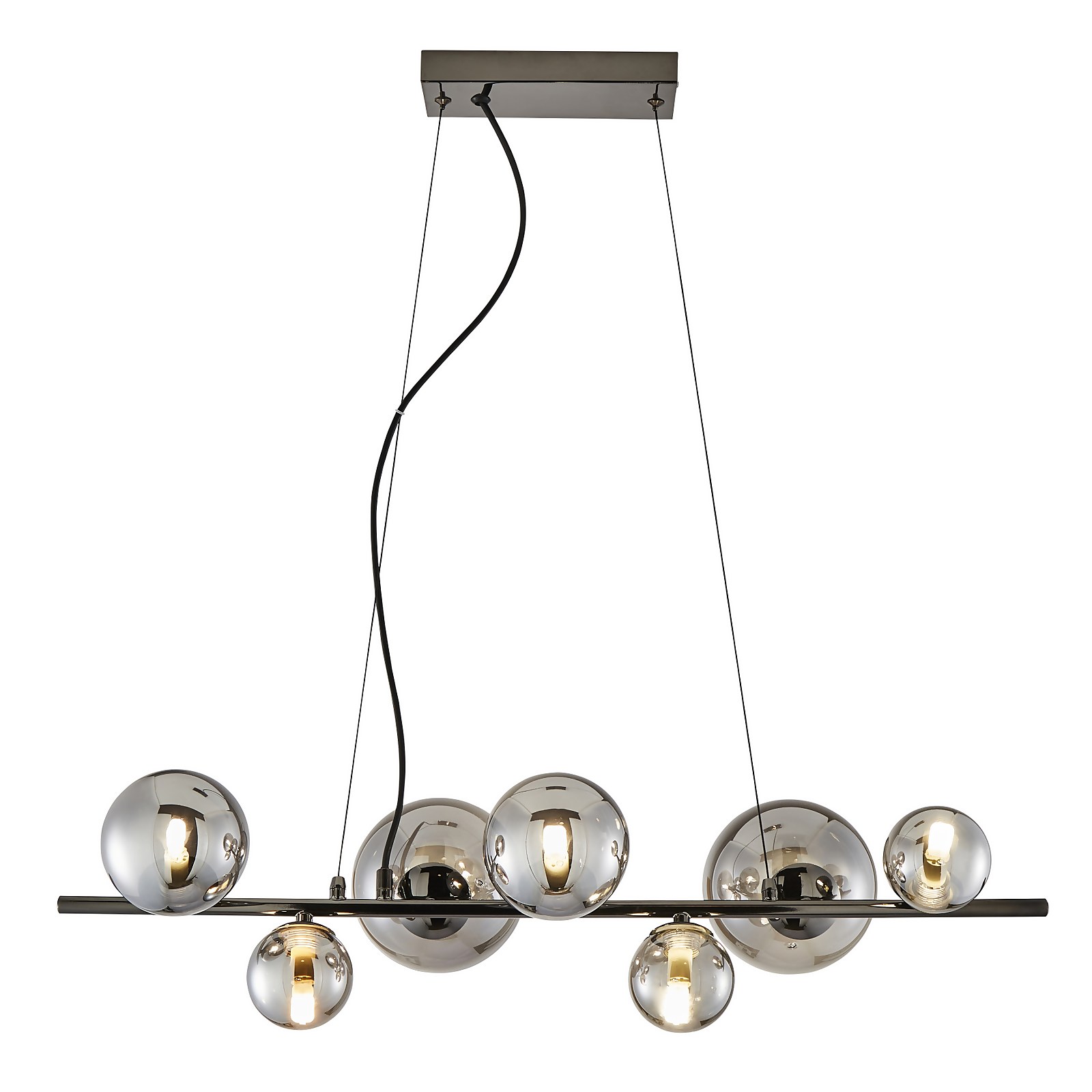Orb II 7 Light Diner Pendant - Black Chrome Smoke