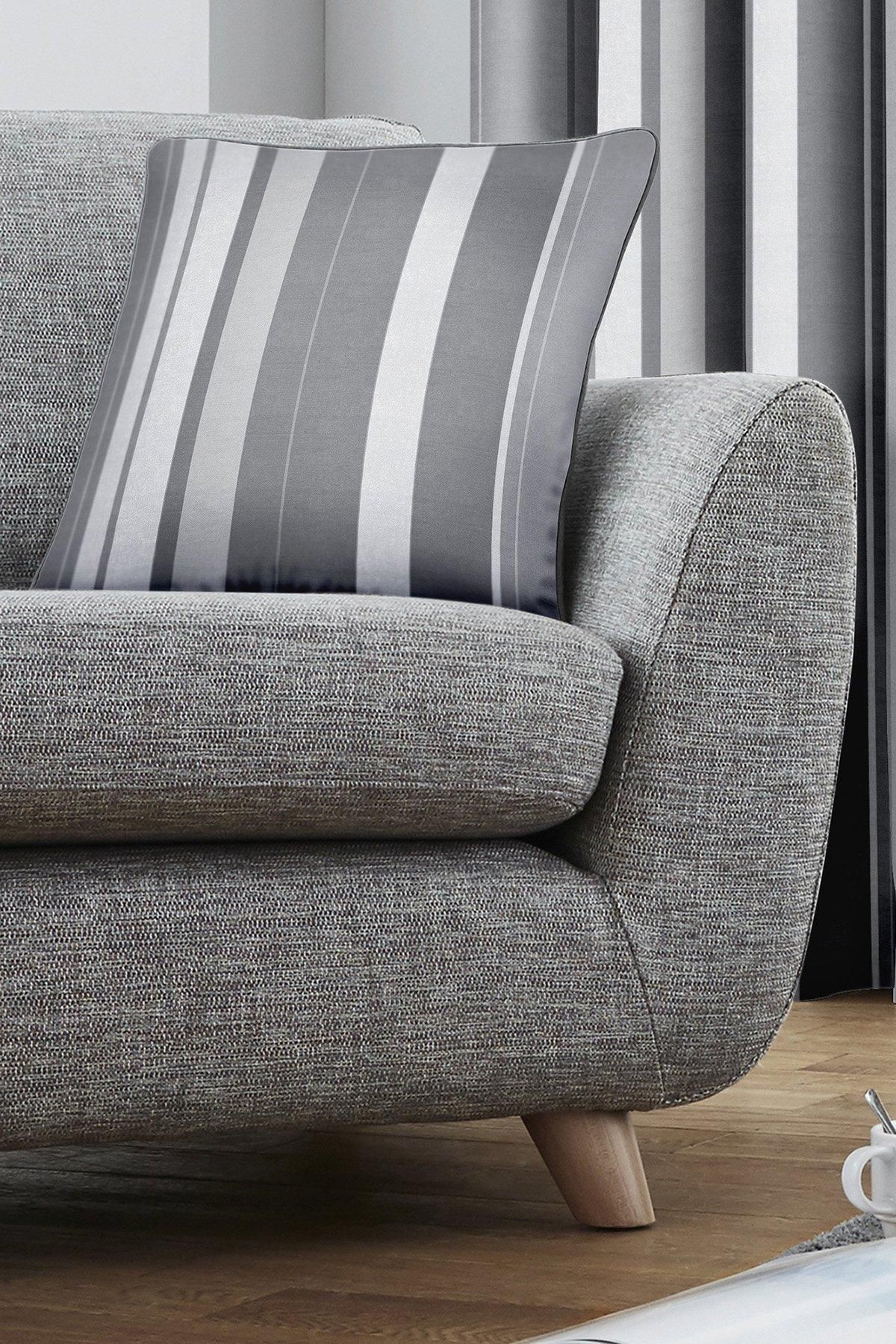 Fusion 'Whitworth Stripe' Modern Striped Filled Cushion 100% Cotton in Grey 2