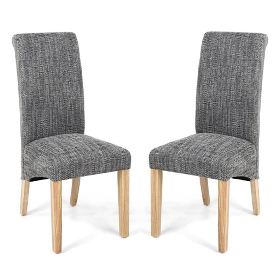 Karta Scroll Back Tweed Grey Dining Chairs In Pair