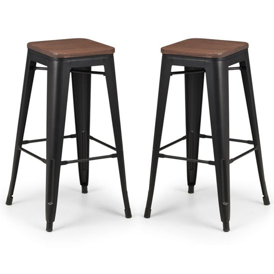 Grafton Mocha Elm Backless Bar Stool With Satin Black Legs In Pair