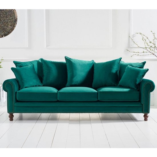 Ellopine Plush Fabric Upholstered 3 Seater Sofa In Green