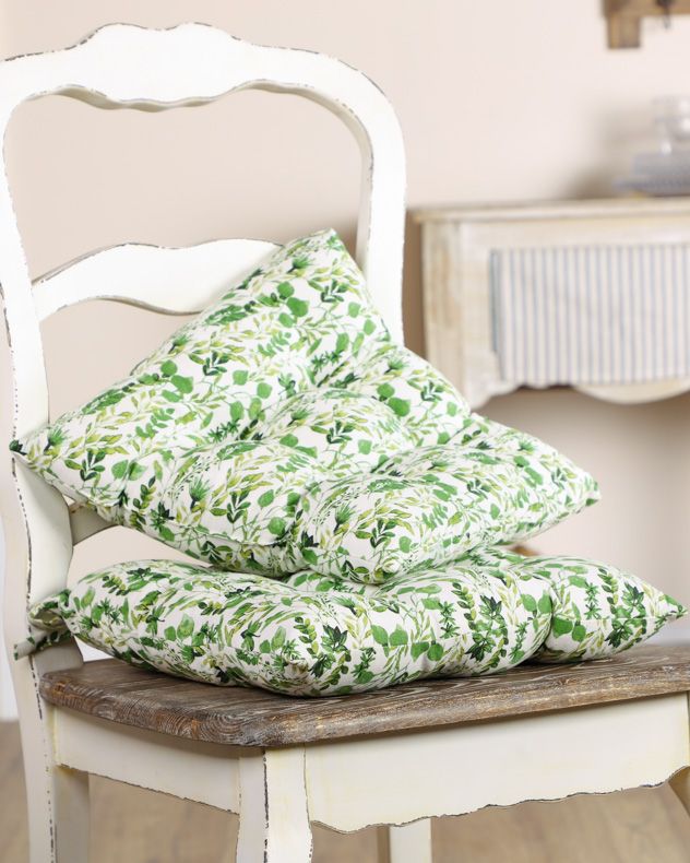 Dibor Set of 2 Green Leaf Print Indoor Dining Chair Seat Pad Cushions L40cm x W40cm