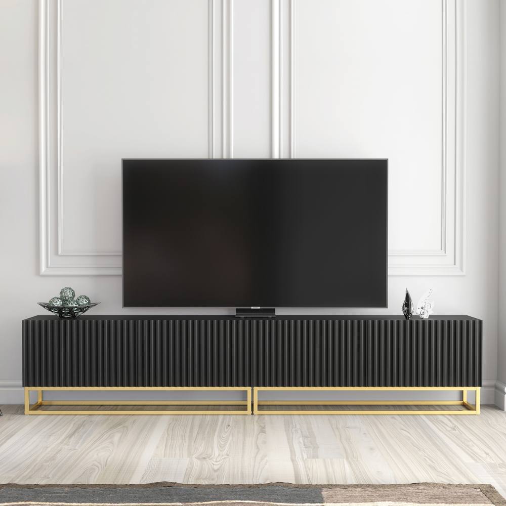 Creative Furniture Ripple Duo TV Unit 200cm - Modern Fluted Design with Push to Open Doors in Black