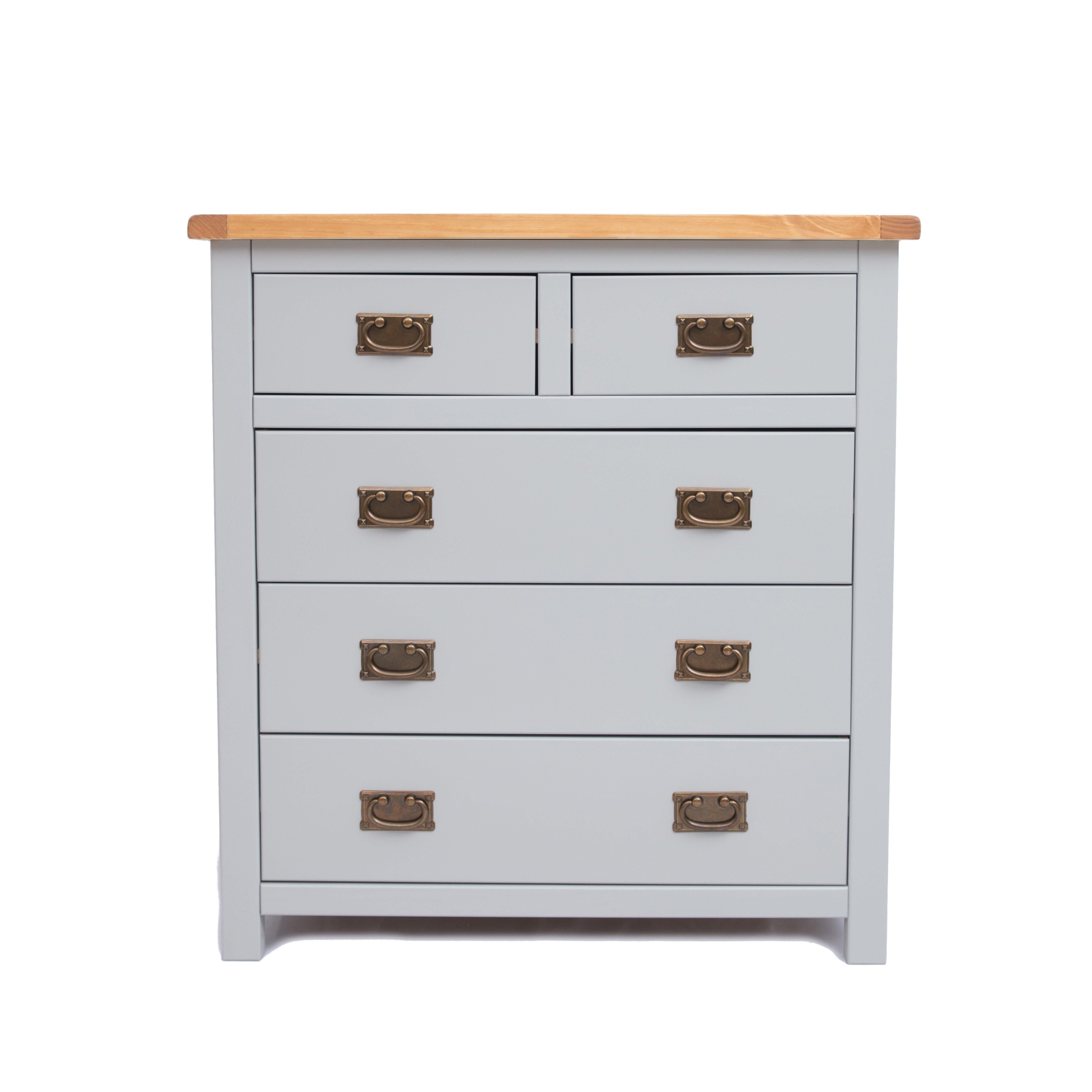 Cabinet Bits Argenta 5 Drawer Chest of Drawers Bras Drop Handle in Light Grey