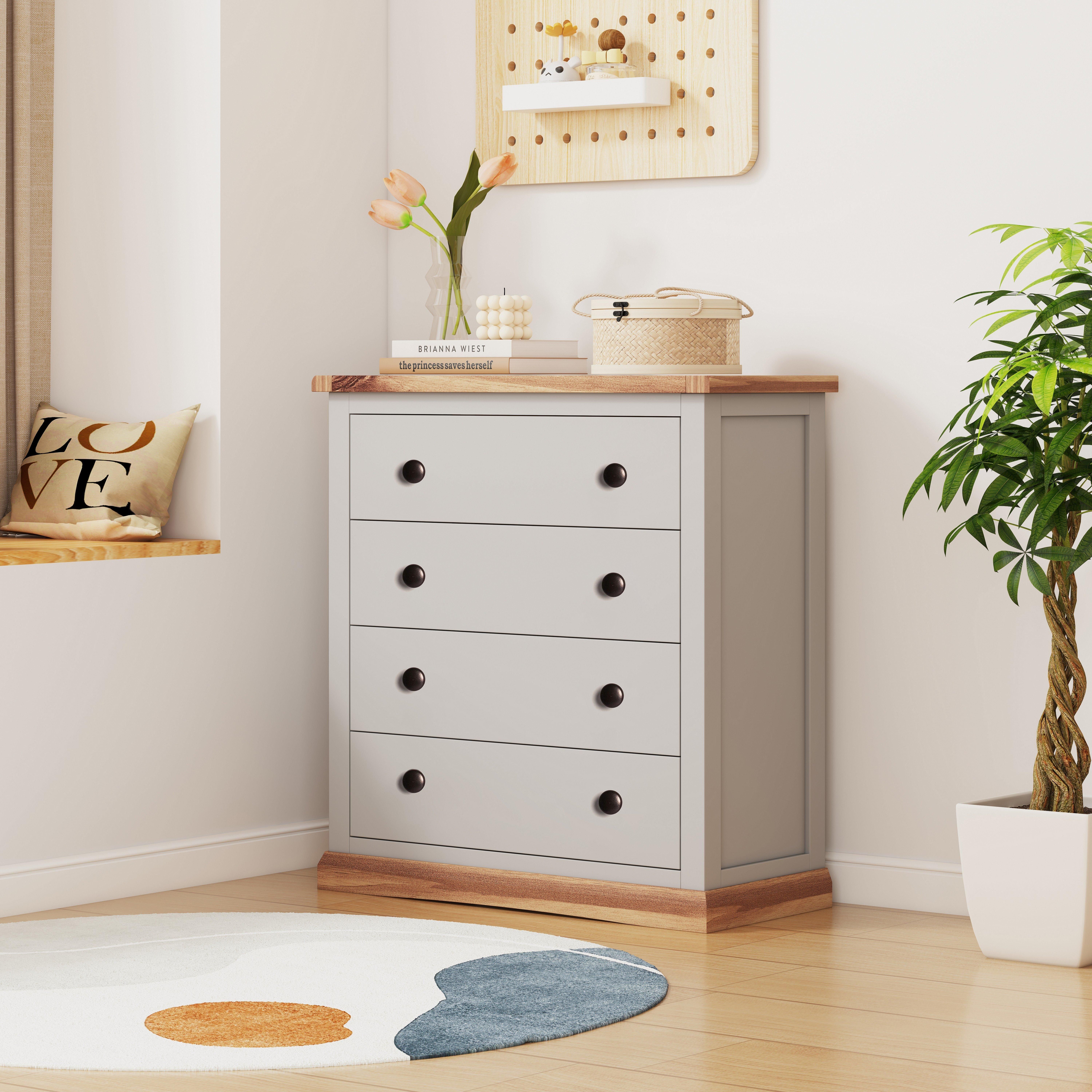 Cabinet Bits Bomporto 4 Drawer Chest of Drawers Brass Knob in Light Grey