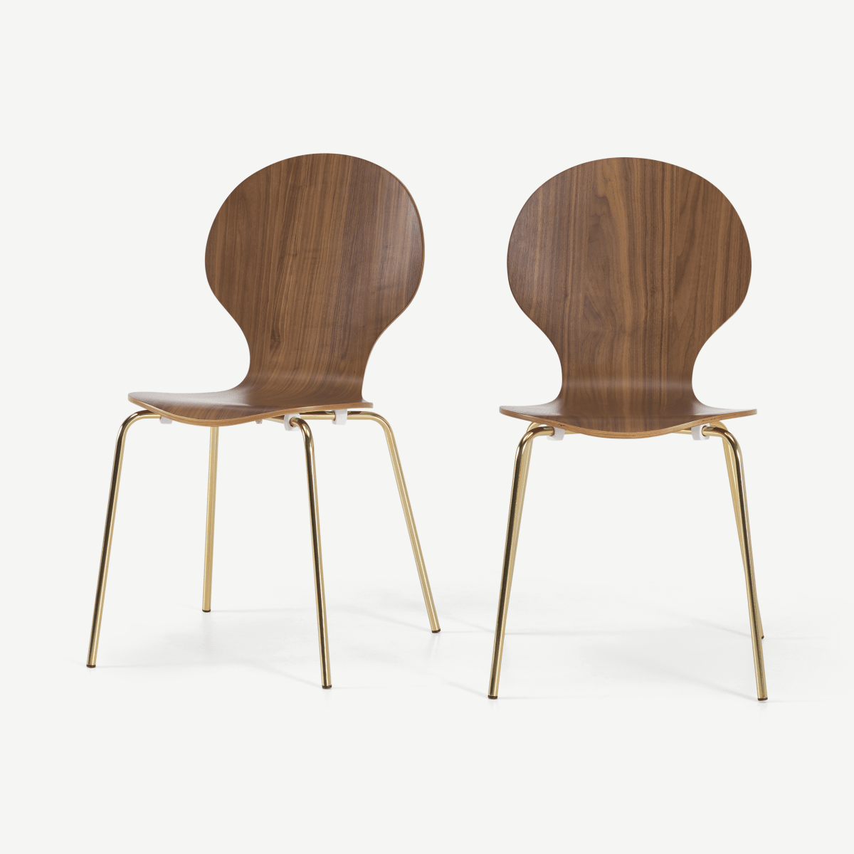Set of 2 Kitsch Dining Chairs, Walnut and Brass 