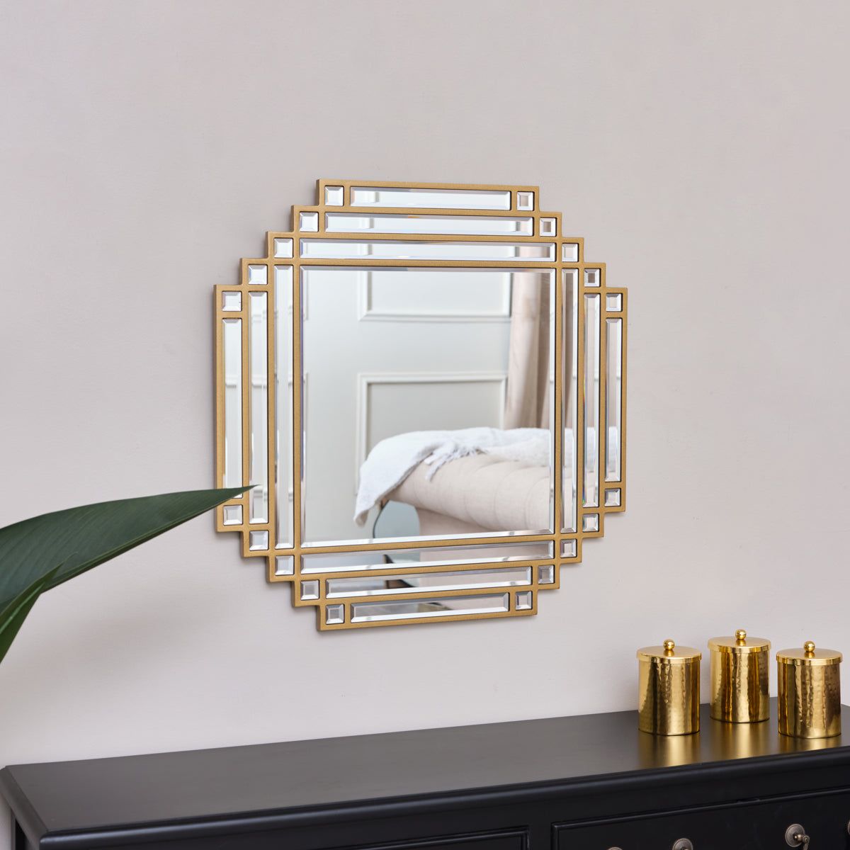 Melody Maison Square Gold Art Deco Fan Wall Mirror 55cm X 55cm