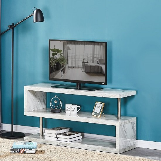 Halo TV Stand In Grey High Gloss Magnesia Marble Effect