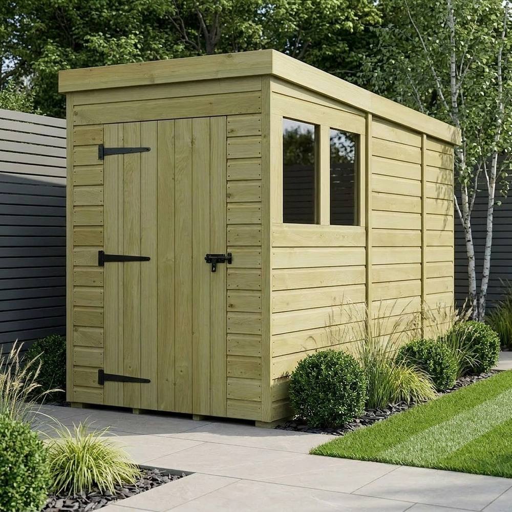 Buttercup Farm 4ft x 9ft Pent Garden Shed Single Door With Windows - Timber in Brown 2