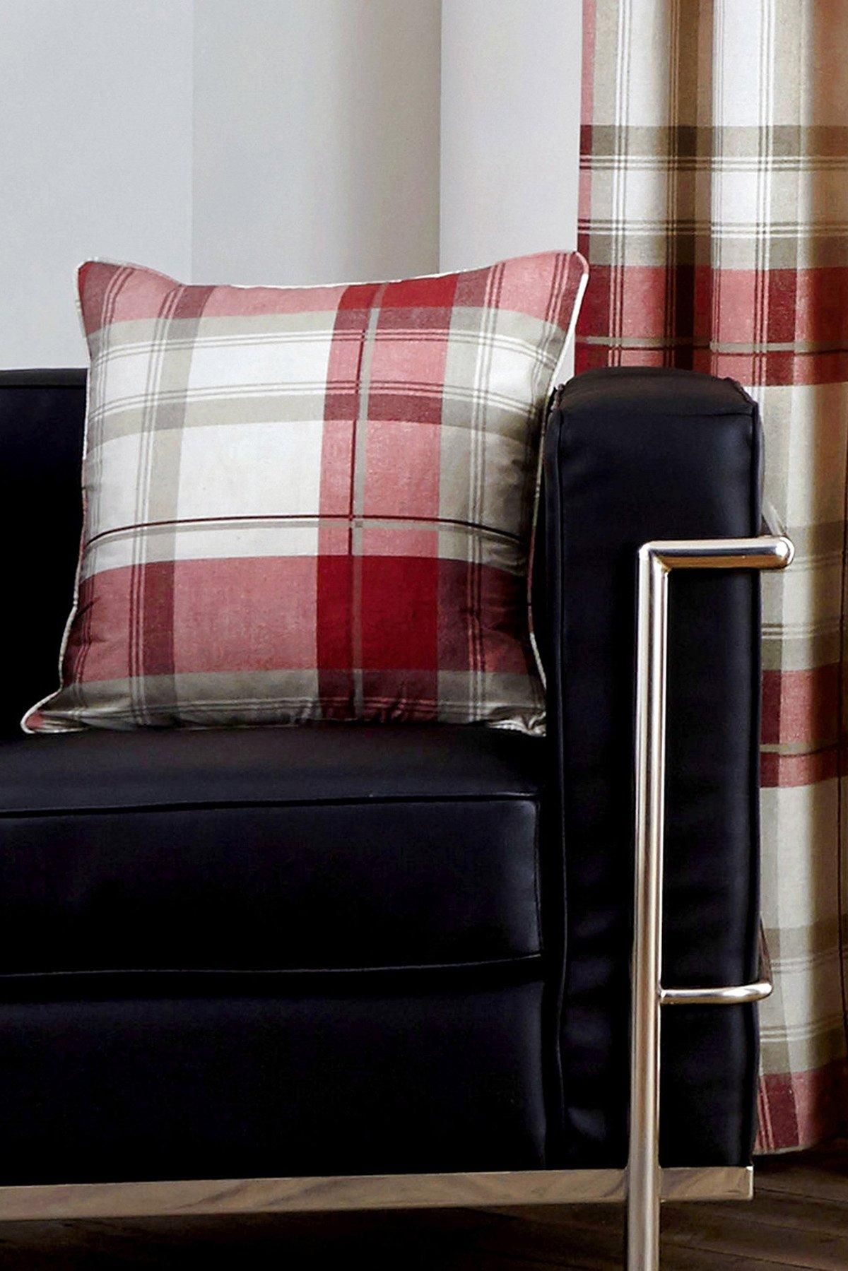 Fusion 'Balmoral Tartan' Warm Woven Check 100% Cotton Filled Cushion in Scarlet 2