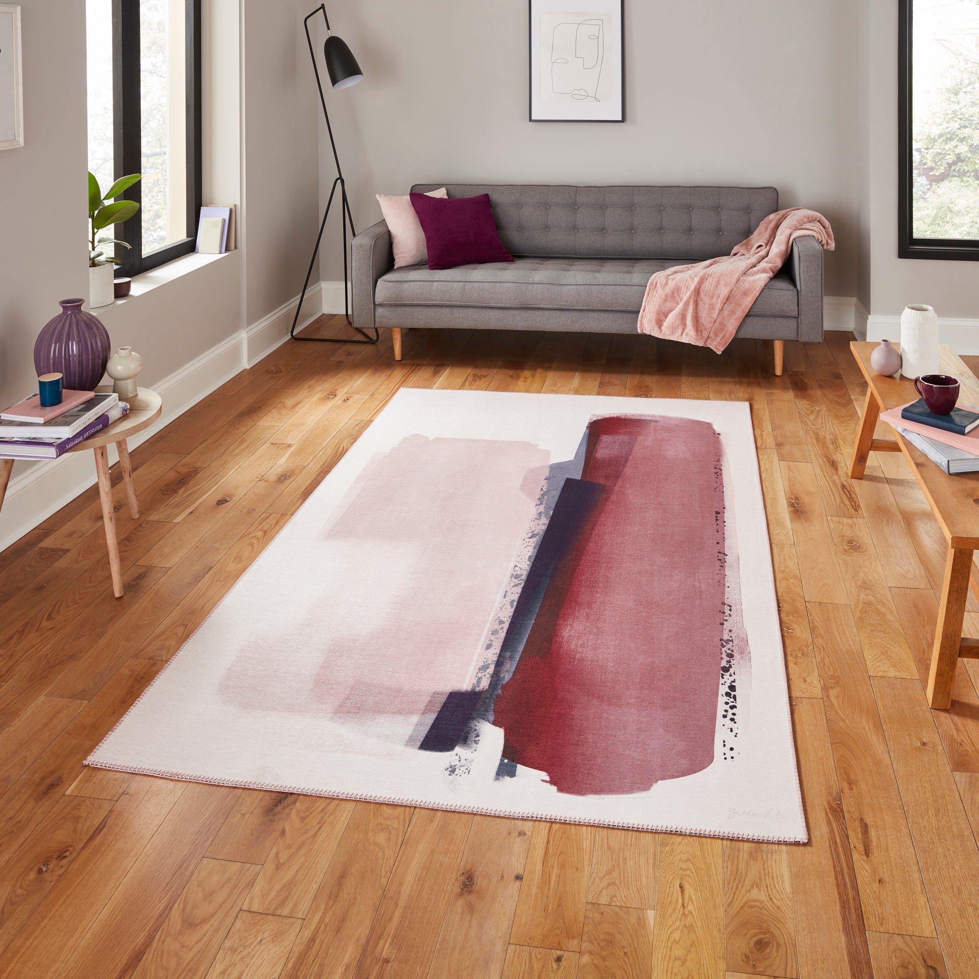 Michelle Collins Abstract Rose Crimson Rug Rose (Pink)