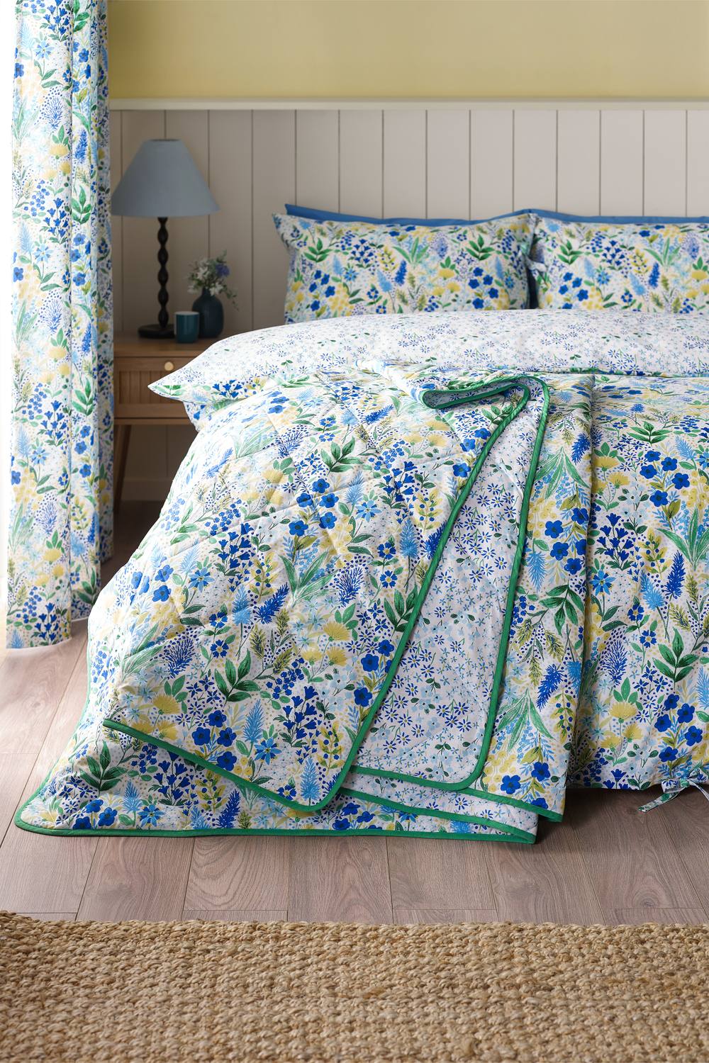 Catherine Lansfield 'Tilly Floral' Fully Reversible Bedspread in Blue