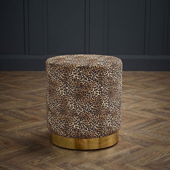 Lara Velvet Pouffe In Leopard Print