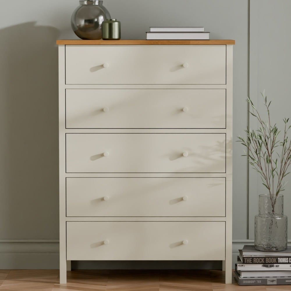 Coxmoor 5-Drawer Chest of Drawers - Oak - Wooden - Happy Beds