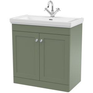 Classique Satin Green Floor Standing 2-Door Vanity & Basin 1 Tap Hole - 865 x 830mm