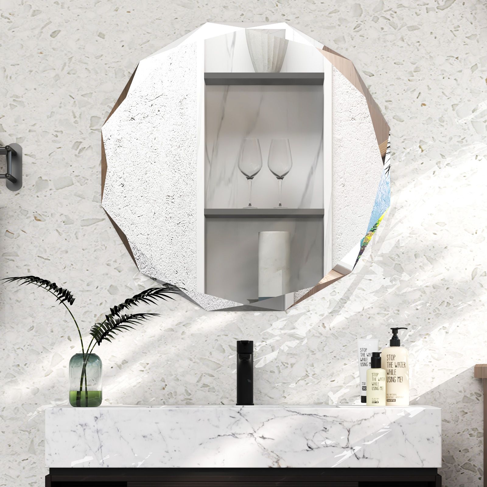 Costway Wall Mounted Silver Polished Mirror Frameless Bathroom Vanity Mirror Makeup Mirror in Clear