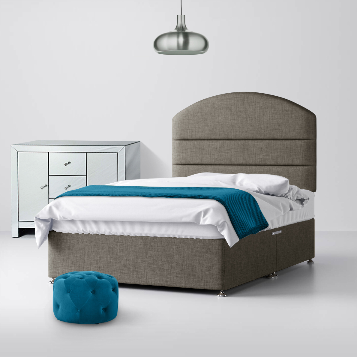 Dudley Lined Slate Grey Fabric Ottoman Divan Bed - 4ft Small Double