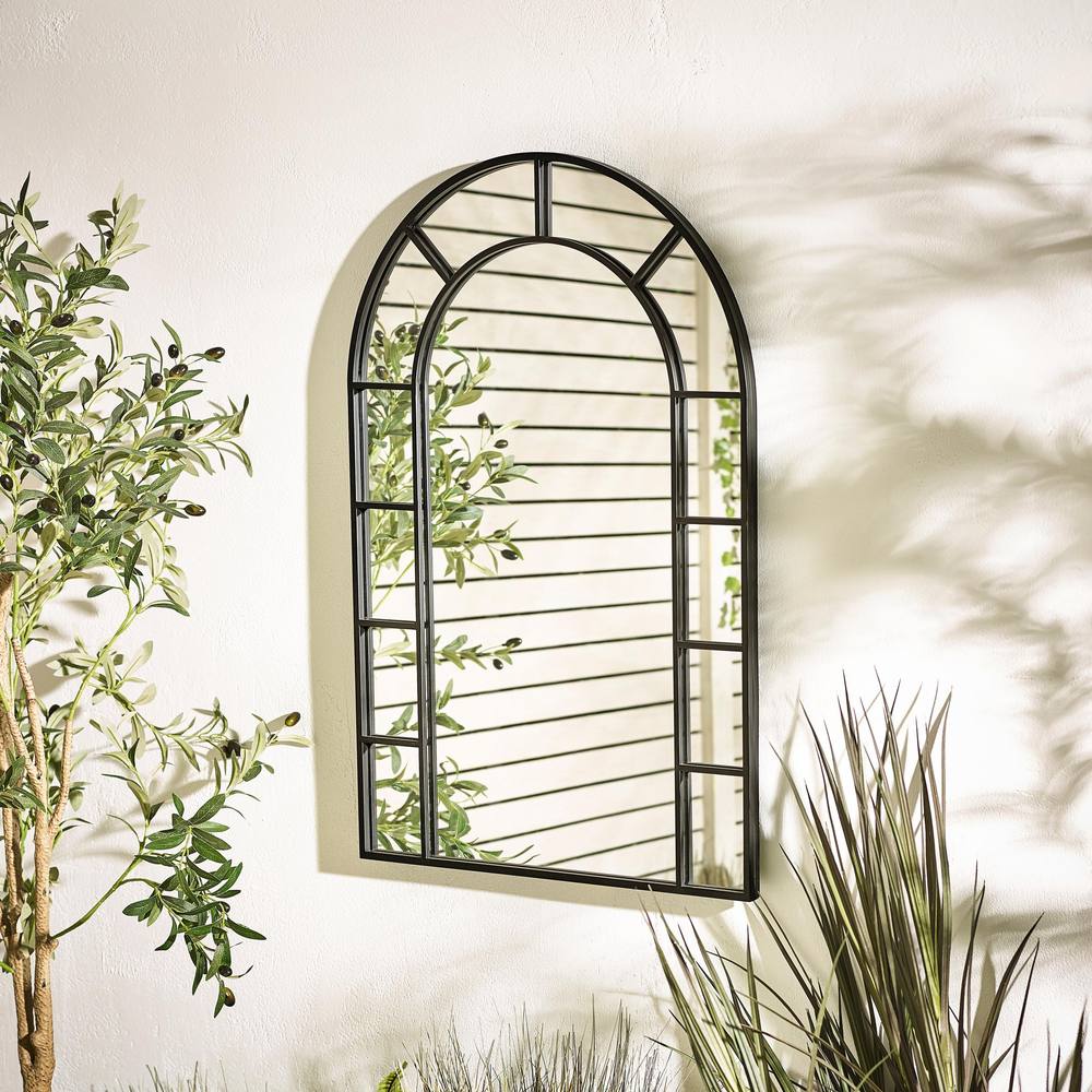 FurnitureboxUK Winona Black Large Arched Window 90x60cm Garden Mirror