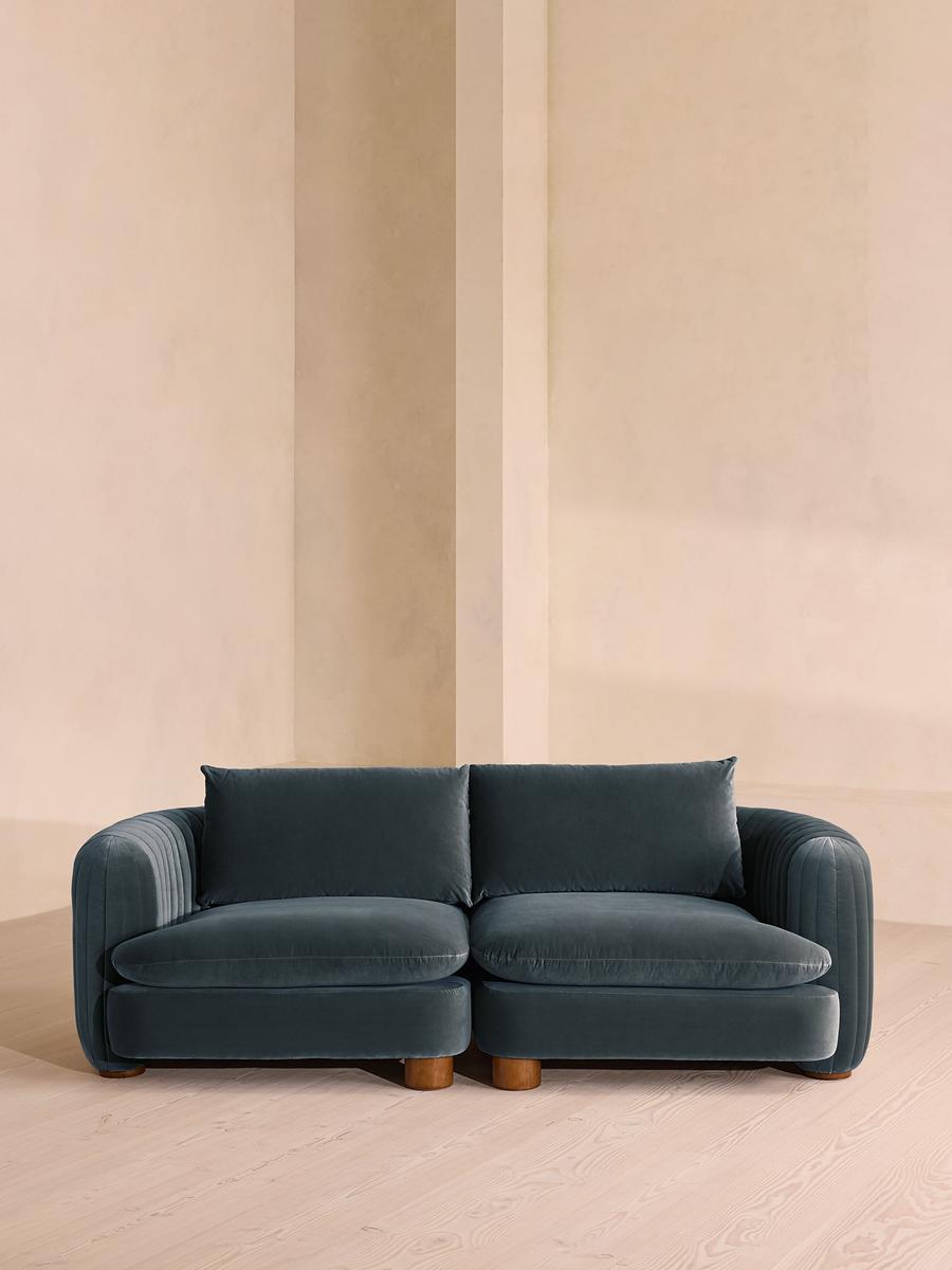 Vivienne Modular Sofa, Three Seater, Velvet Grey Blue
