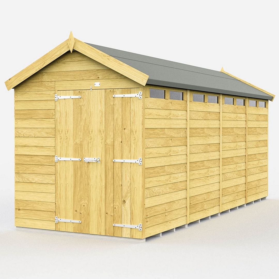 Buttercup Farm 6 x 16 Feet Apex Security Shed - Double Door - L472 x W175 x H217 cm in Brown