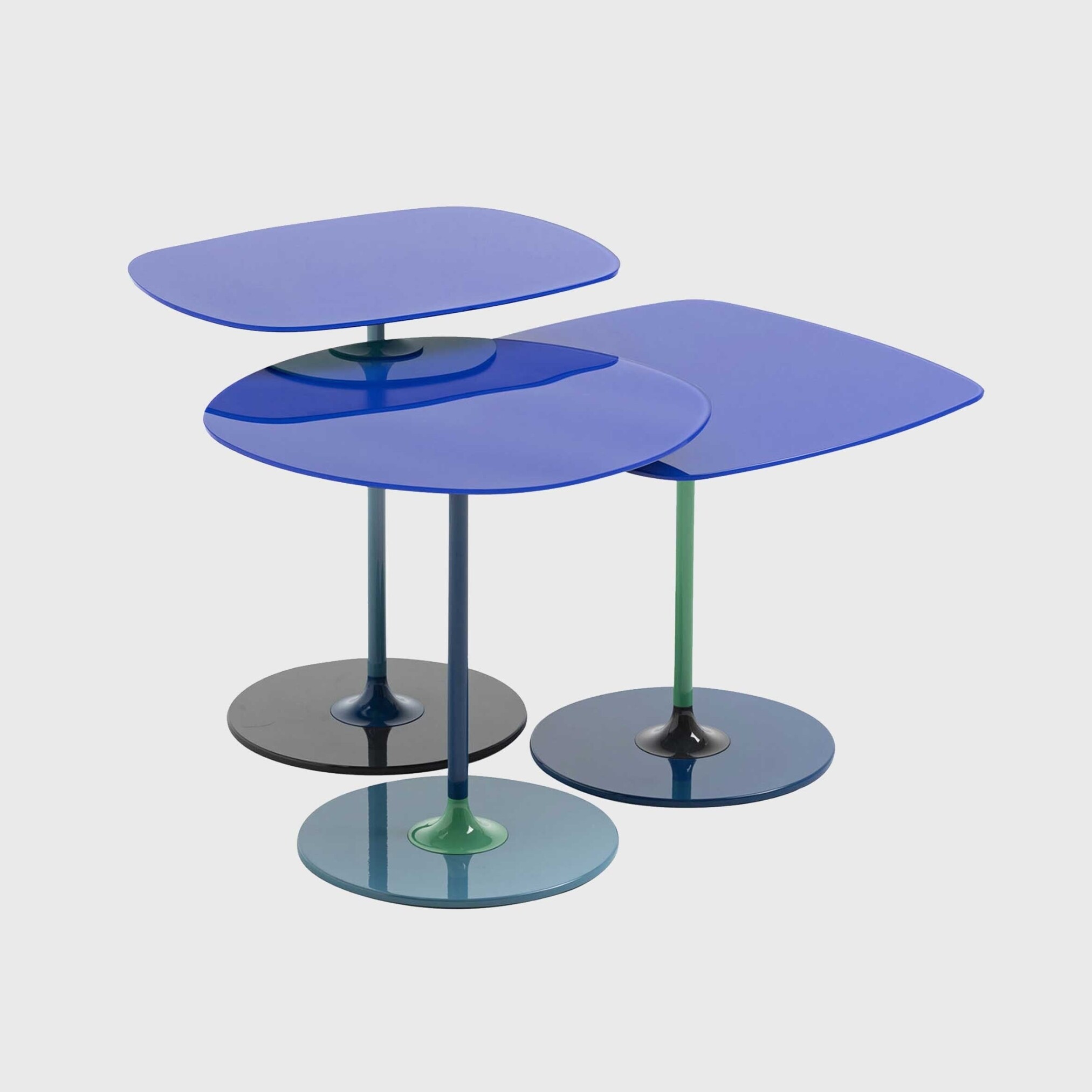 Kartell Thierry Set 3 Side Tables H40+H45+H50 Blue Glass | Barker & Stonehouse