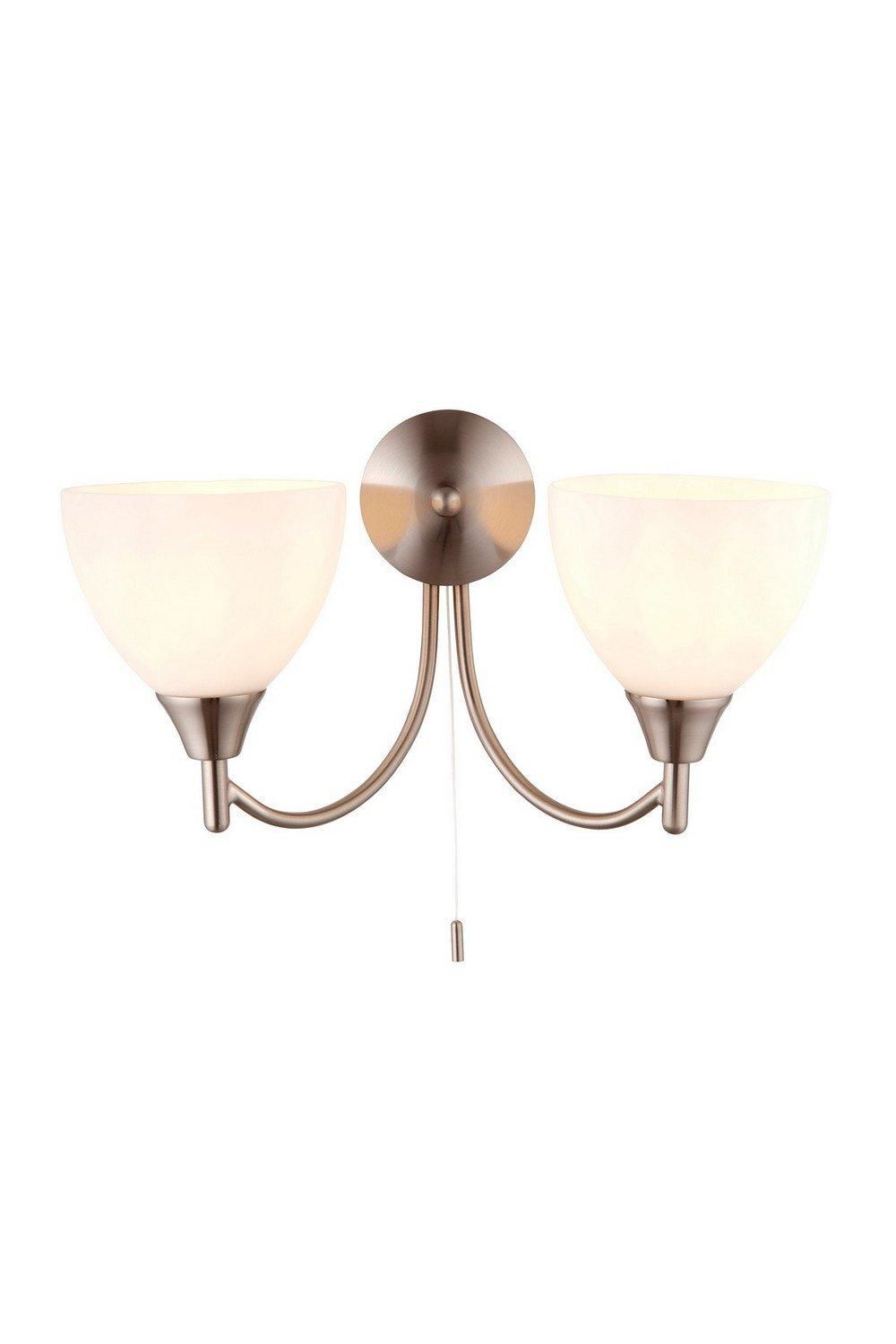 Netlighting Alton 2 Light Indoor Wall Light Satin Chrome with Matt Opal Glass E14 in Grey
