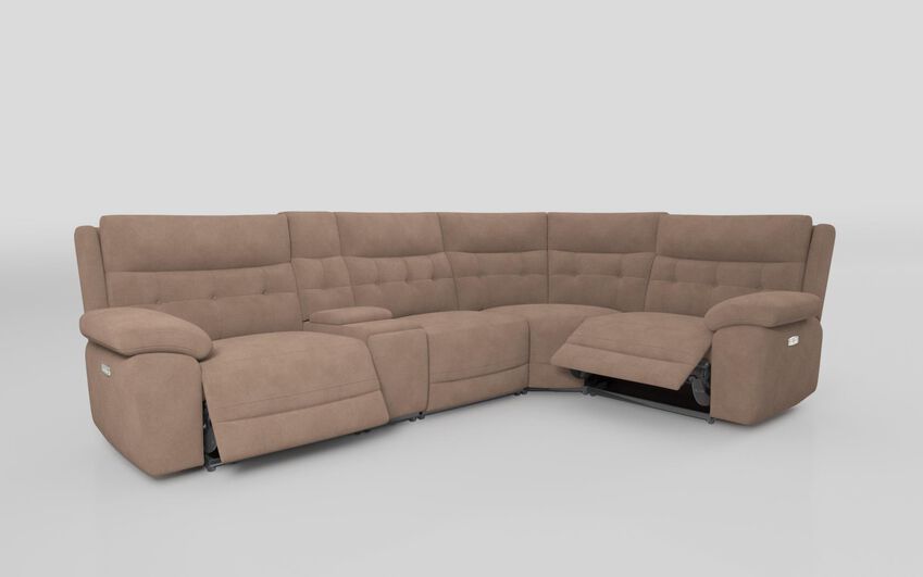 Beige Fabric Belford 3 Corner 1 Power Sofa with Console & Headtilt