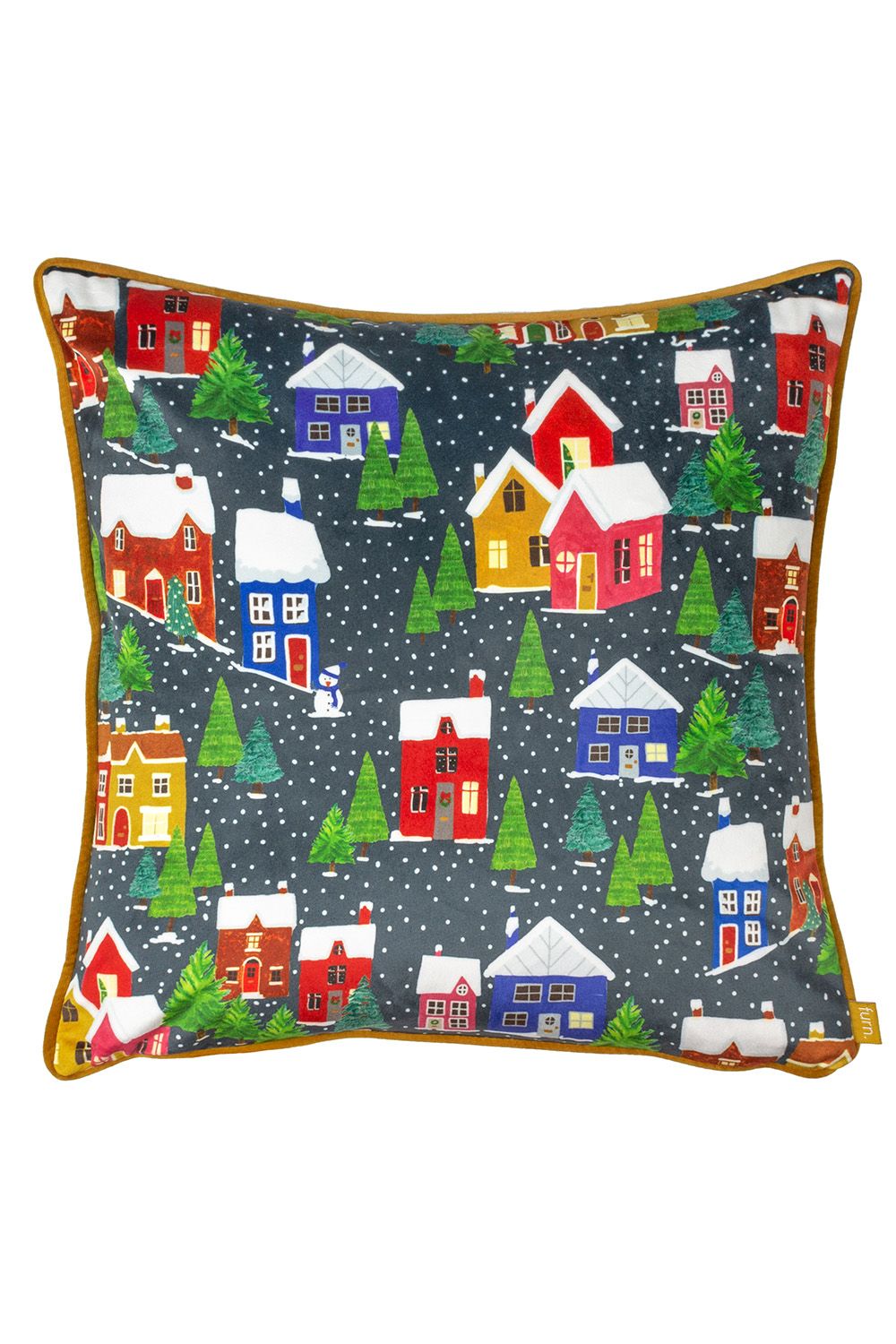 Furn Christmas Together Twilight Town Printed Piped Velvet Cushion